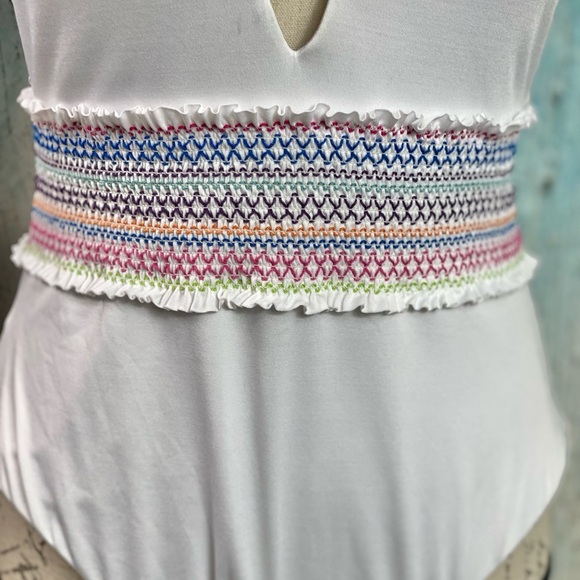 BAR III NWT White Smocked Plunging Swimsuit - Picture 8 of 12
